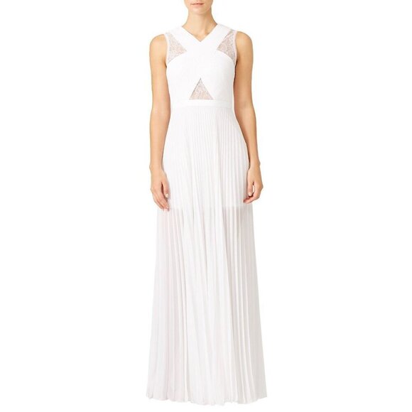 BCBGMaxazria Women's White Caia Pleated Maxi Dress Gown - 4 - Picture 1 of 12